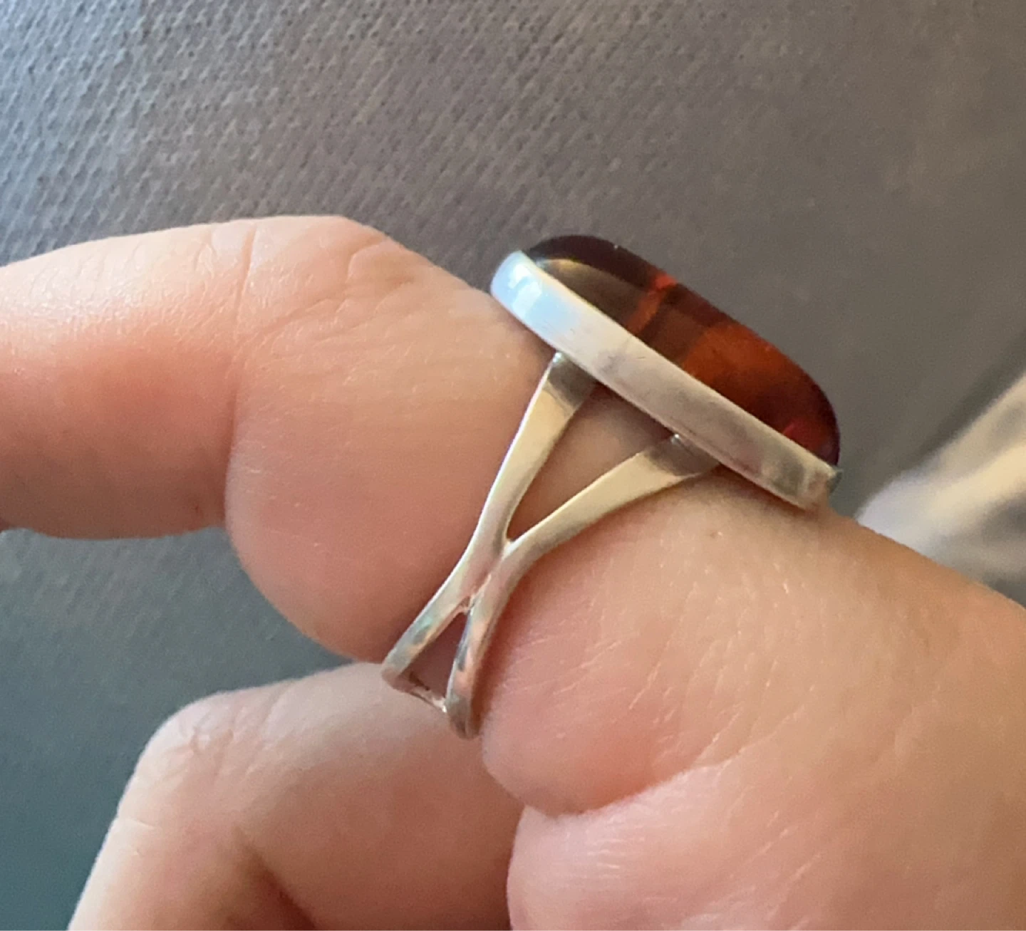 Sterling Silver Orange Amber Marquise Ring - photo 4