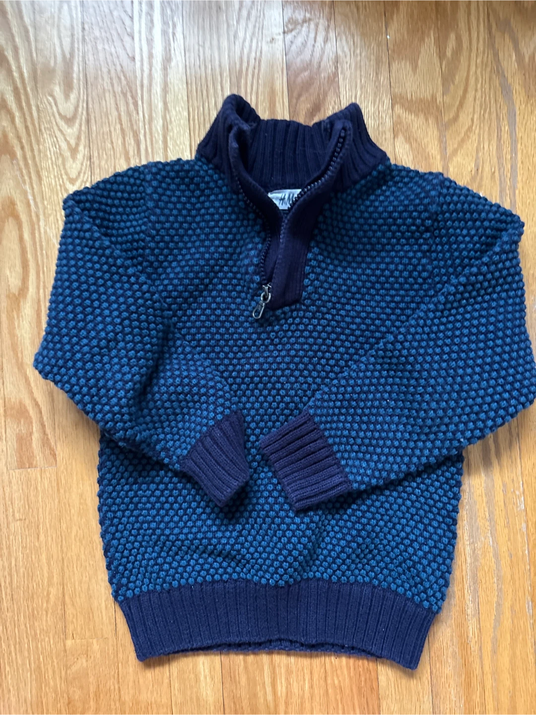 H&M Boys Blue Textured Quarter-Zip Sweater