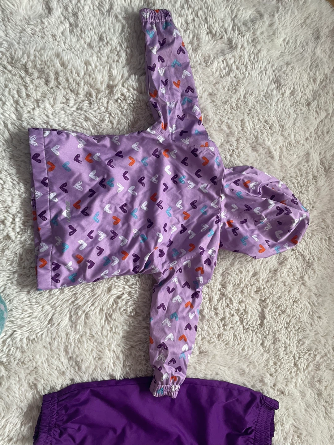 Toddler girl 3t Purple Heart Print Rain Jacket and Pants Set - photo 3