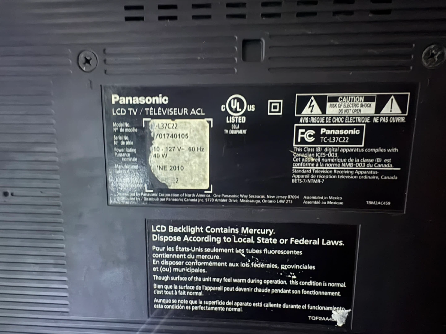 Panasonic TC-L37C22 LCD TV - photo 2