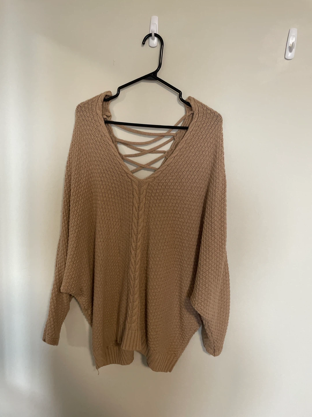 Tan Criss-Cross Back Sweater