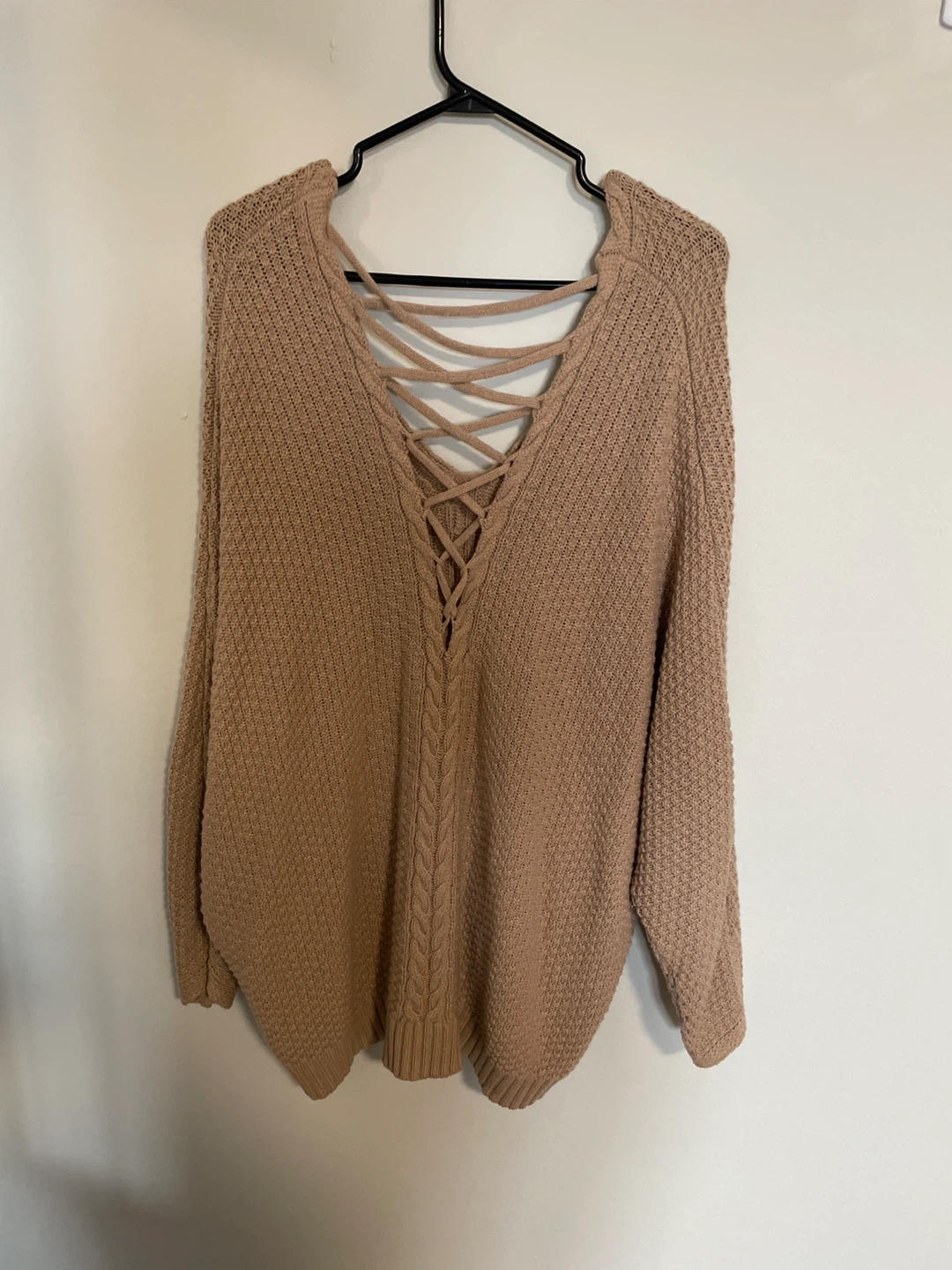 Tan Criss-Cross Back Sweater - photo 2