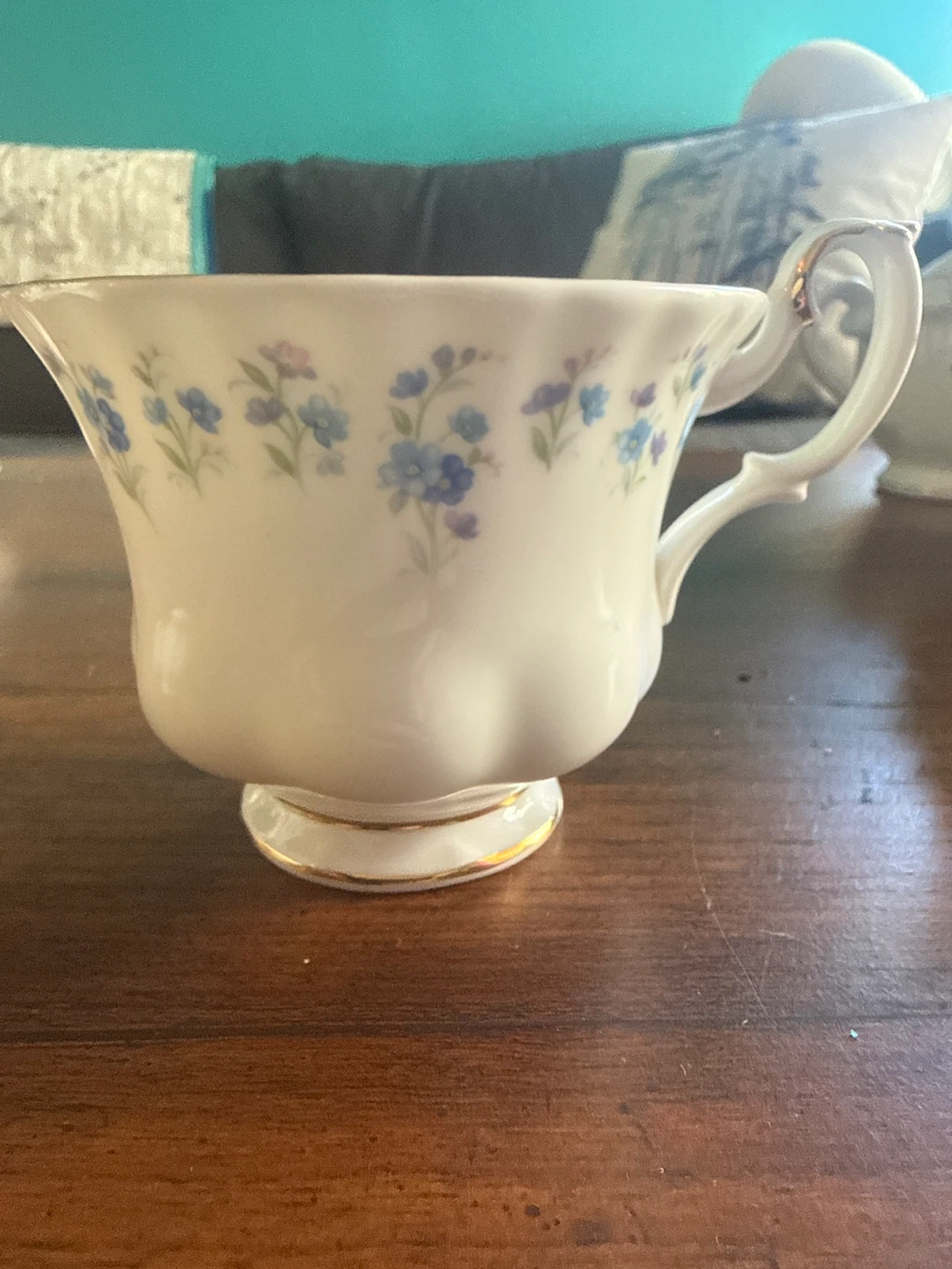 White Creamer Pitcher with Blue Floral Design - photo 2