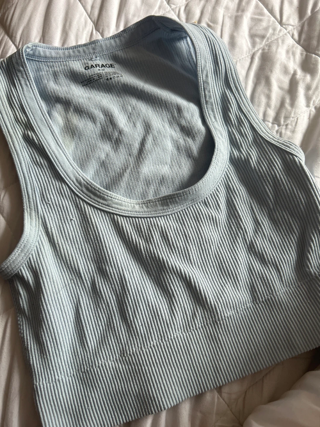 Garage Ribbed Cropped Tank Top - Light Blue - M/L
