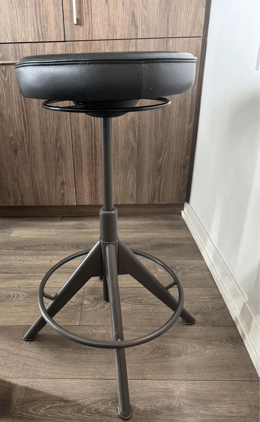 Adjustable Black Faux Leather Bar Stool - photo 3