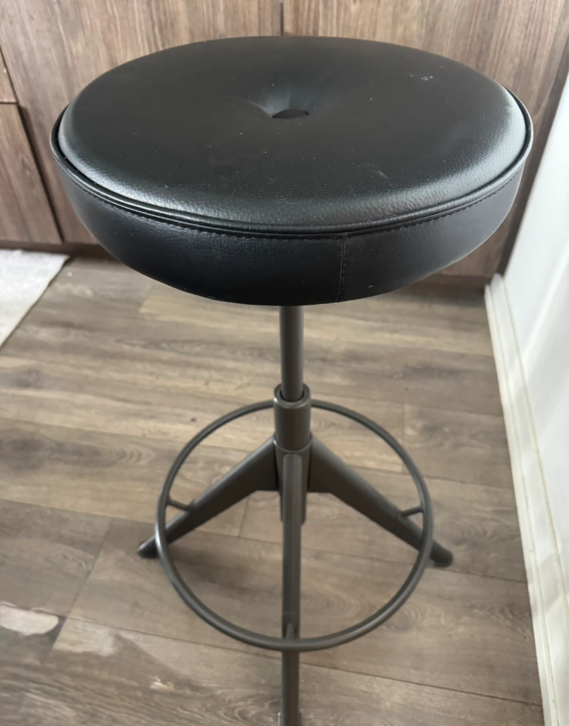 Adjustable Black Faux Leather Bar Stool