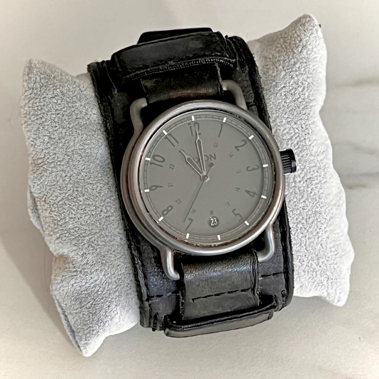 Nixon "Axe" leather cuff watch, Black / Matte Gunmetal