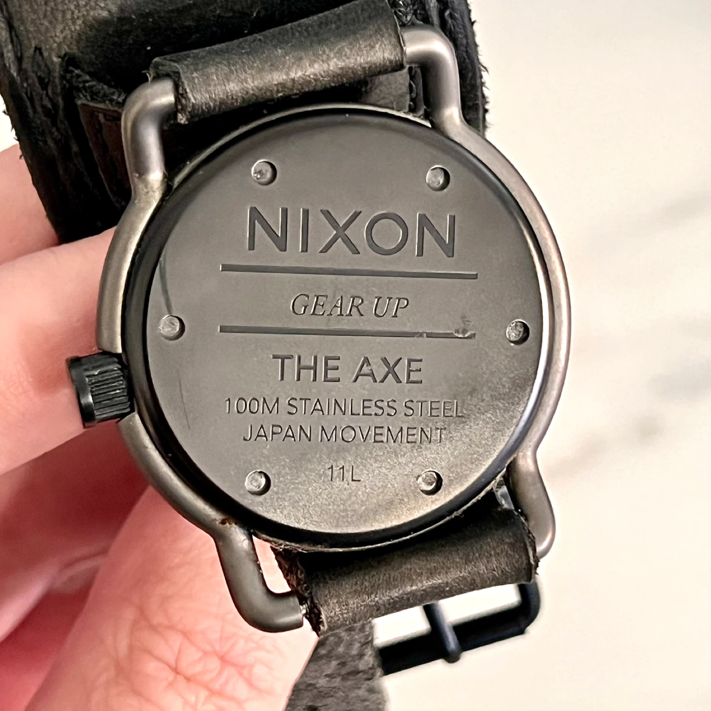 Nixon "Axe" leather cuff watch, Black / Matte Gunmetal - photo 3
