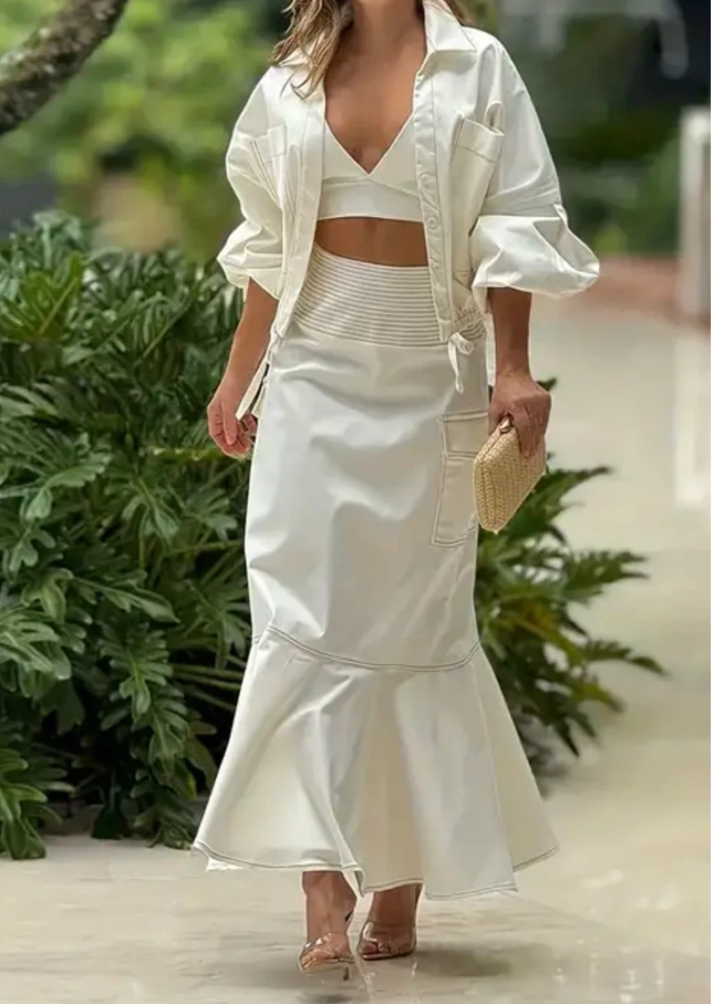 White Button-Up Shirt and Maxi Skirt Set - photo 2