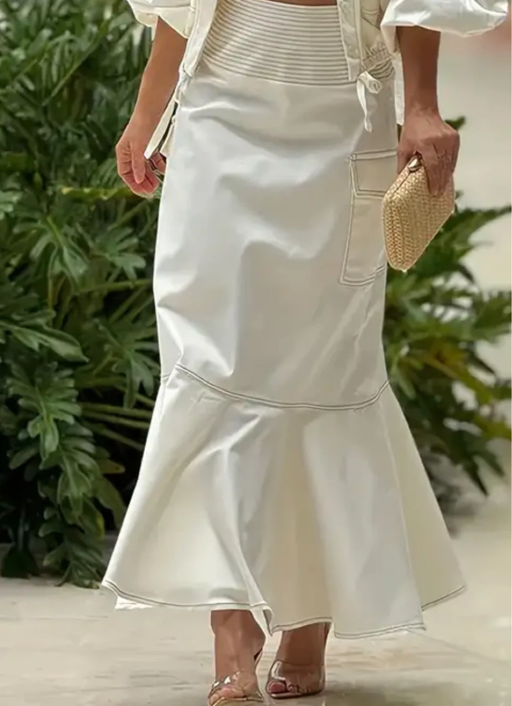 White Button-Up Shirt and Maxi Skirt Set - photo 3