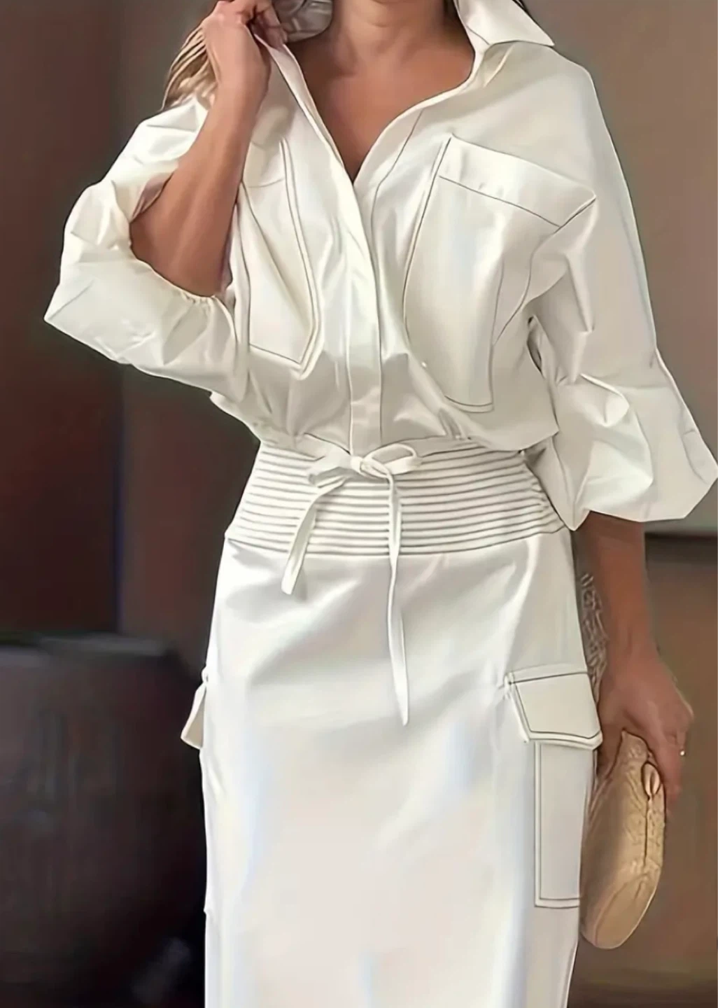 White Button-Up Shirt and Maxi Skirt Set - photo 4