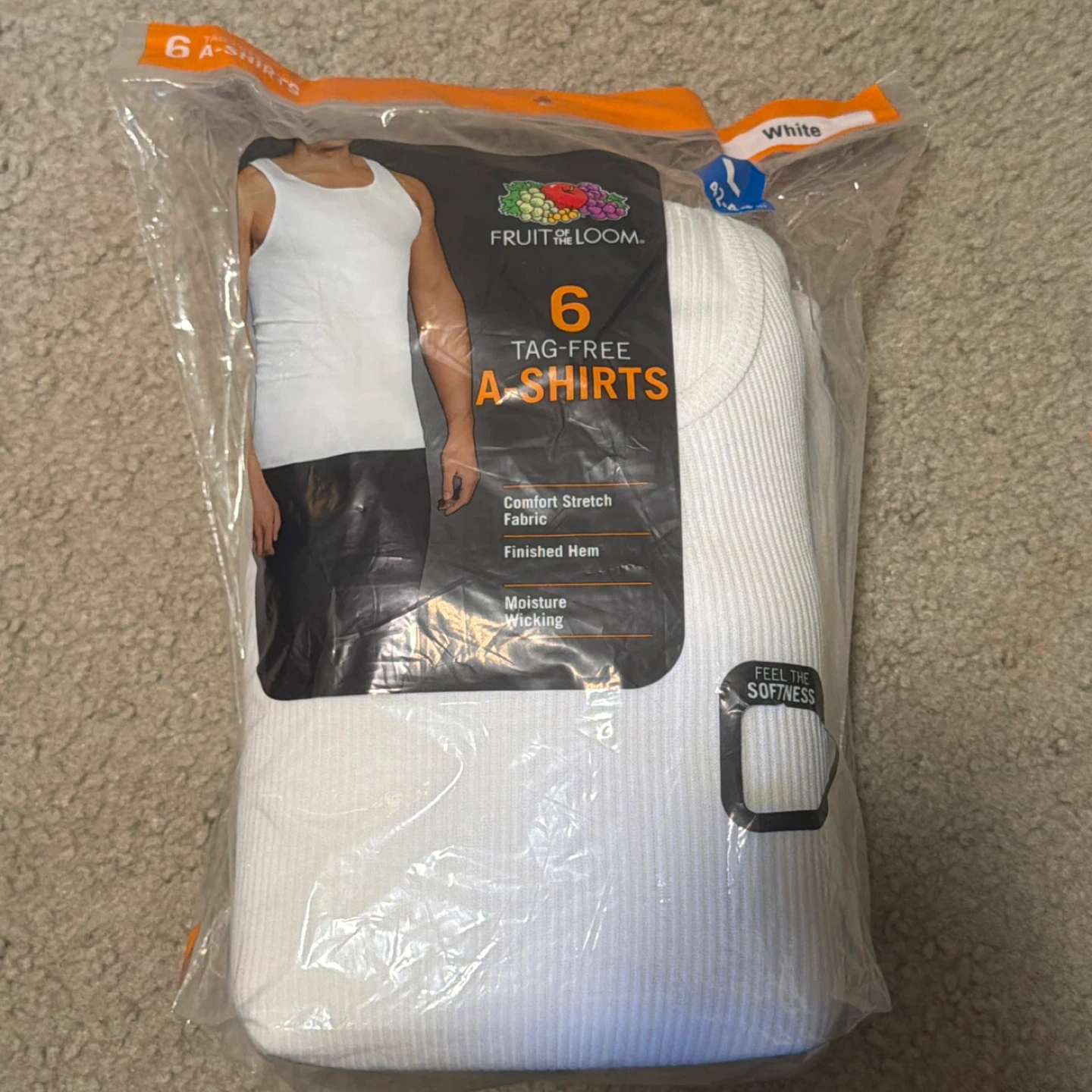 Fruit of the Loom 6 Pack Tag-Free White A-Shirts