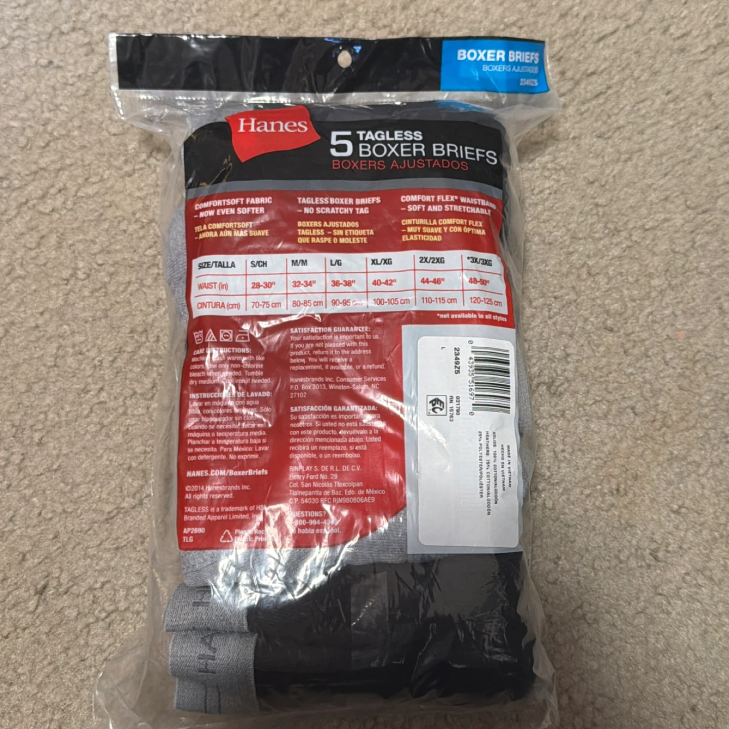 Hanes Men's 5-Pack Tagless Boxer Briefs, Size L/G - photo 2