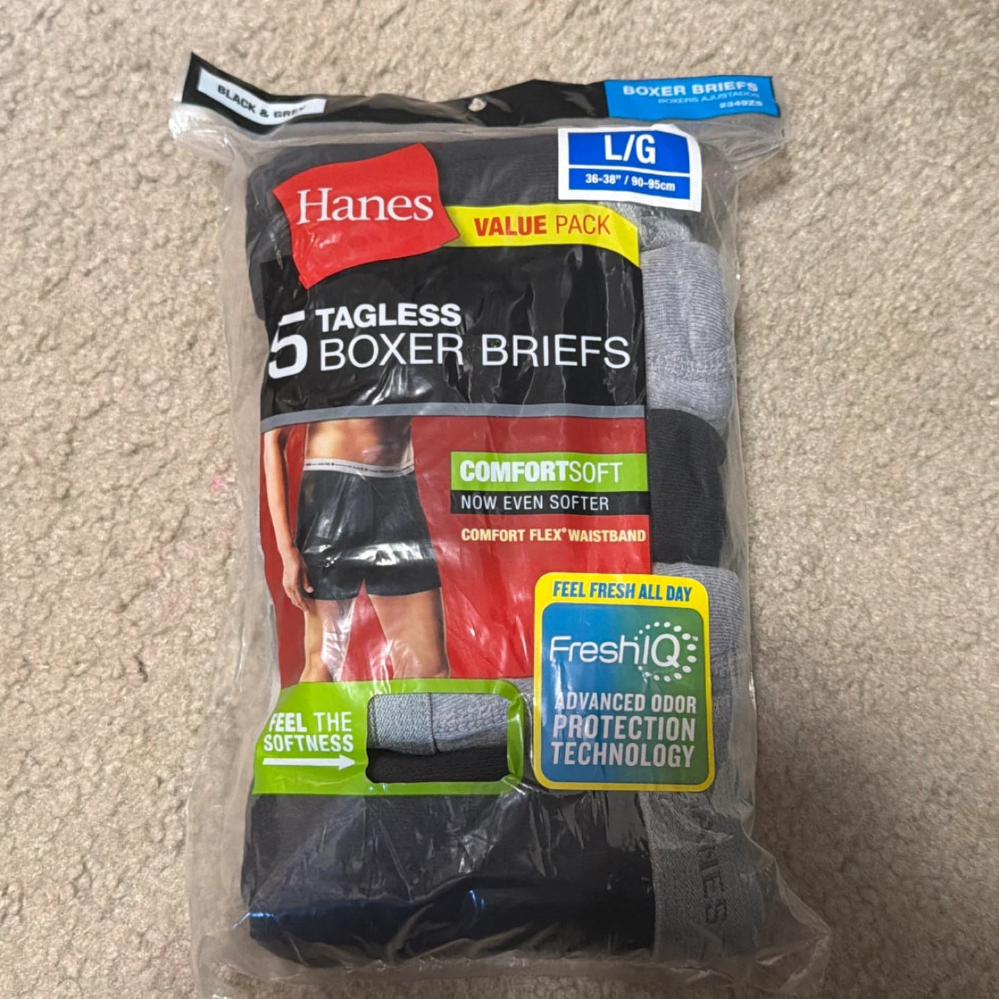 Hanes Men's 5-Pack Tagless Boxer Briefs, Size L/G