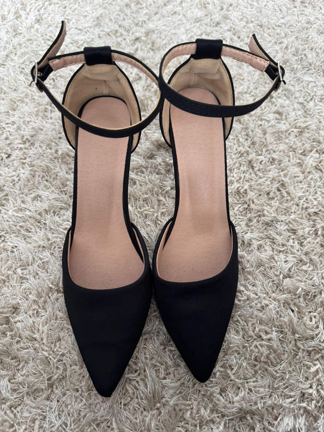 Black High Heel Ankle Strap Pumps