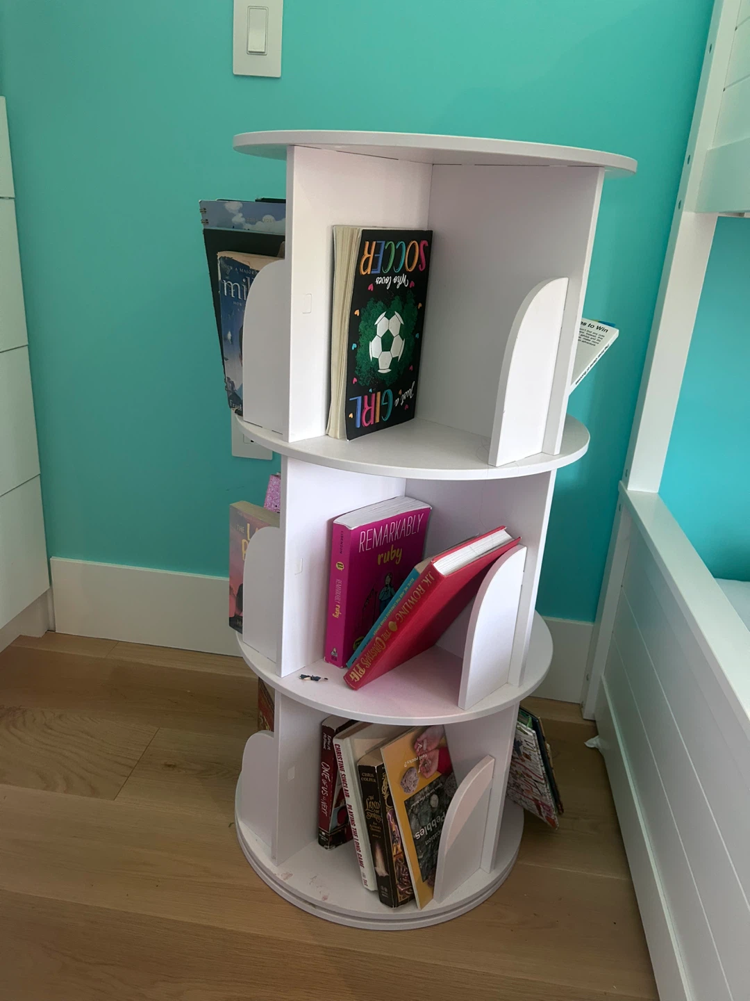 4 Tier White Rotating Bookshelf