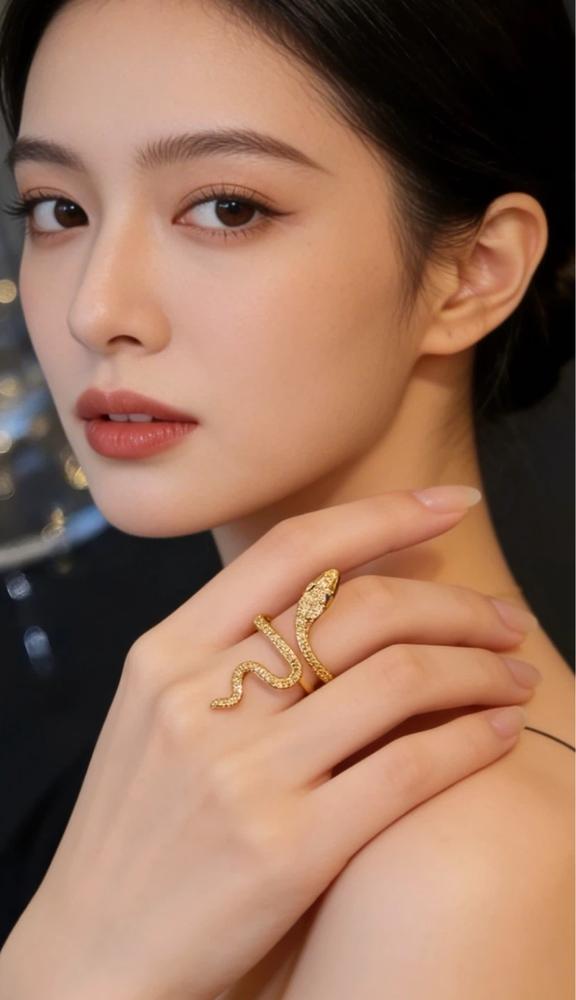 Gold Snake Ring with Rhinestones