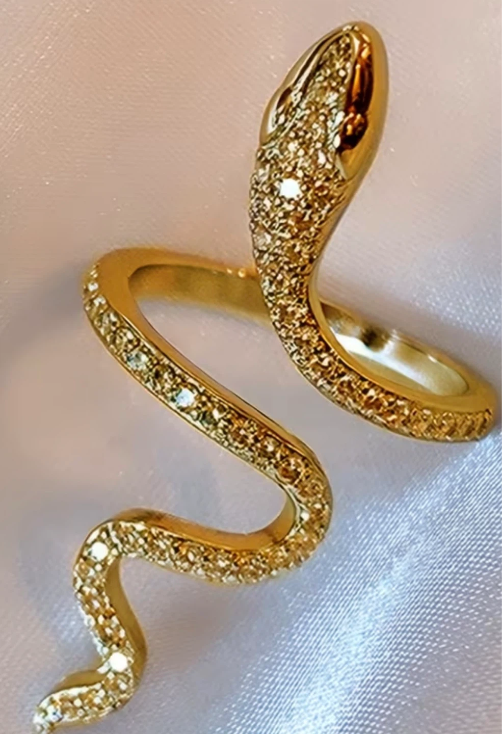 Gold Snake Ring with Rhinestones - photo 2