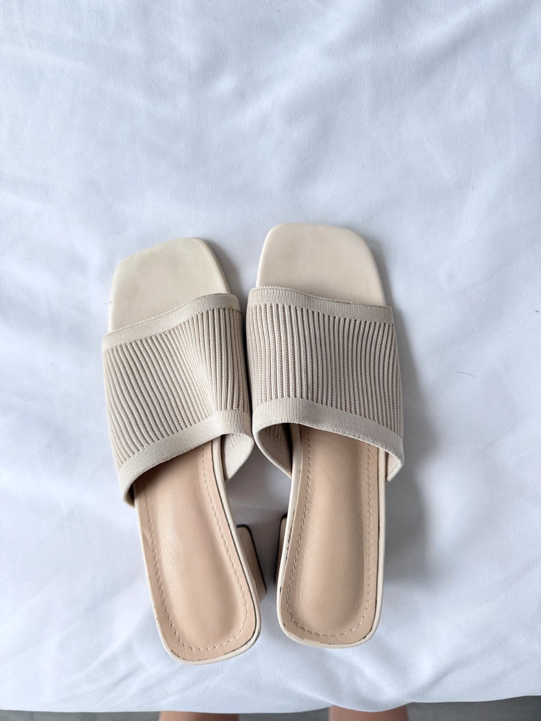 Beige Knit Mules - Size 36