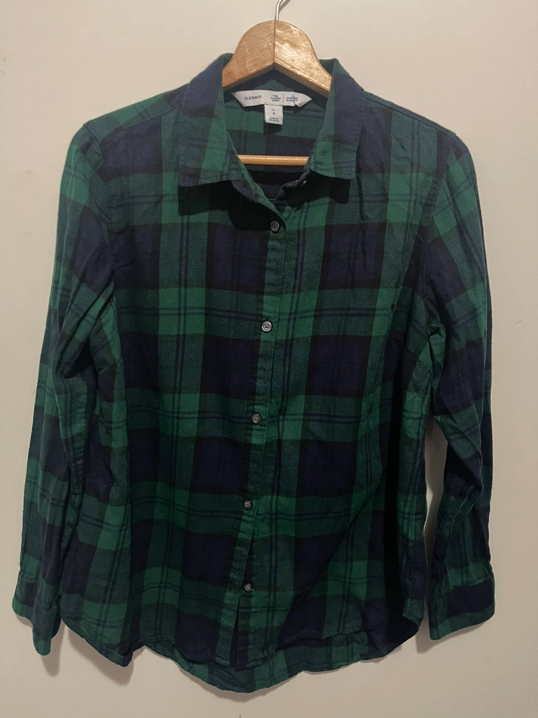 Old Navy Flannel Shirt Green/Navy Plaid Size L