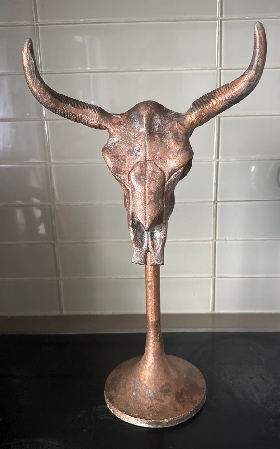 Decorative Bull Skull Statue - Copper Finish (38cm)