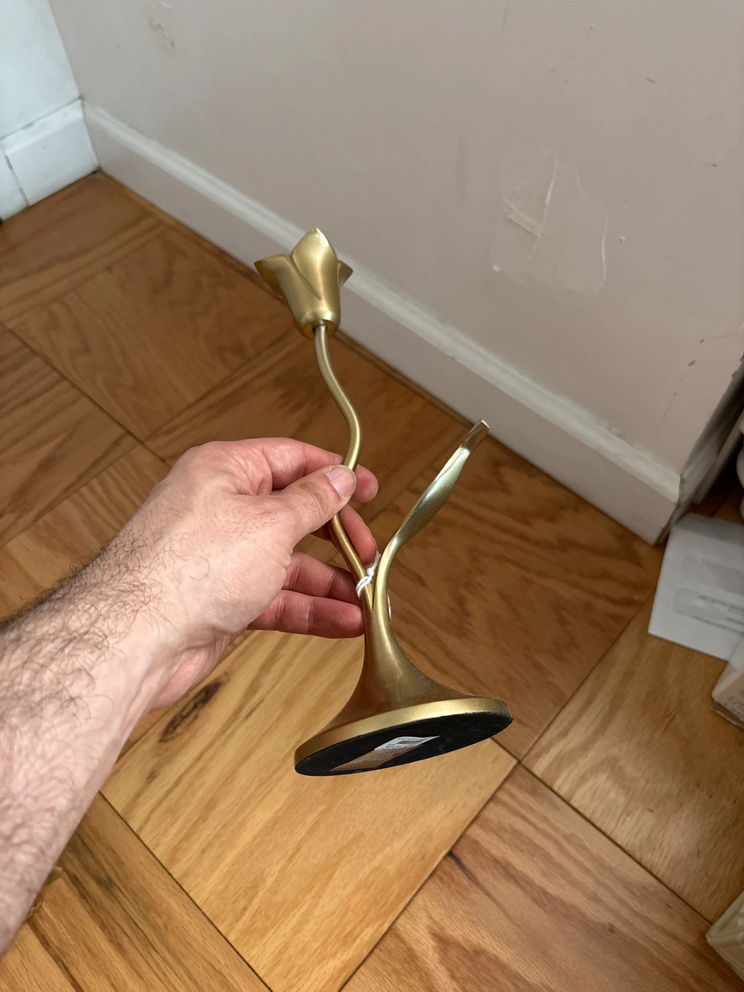 Gold Tone Flower Candlestick Holder - photo 3