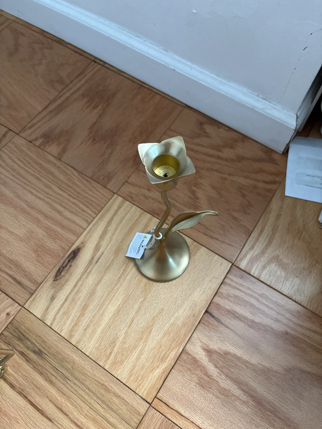 Gold Tone Flower Candlestick Holder - photo 2