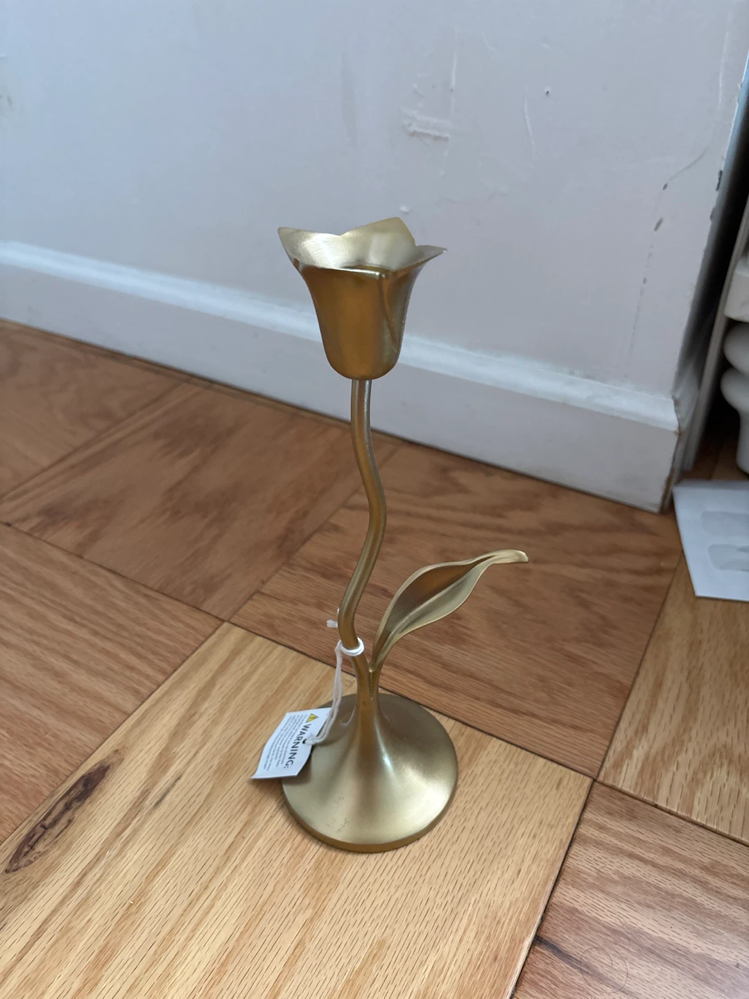 Gold Tone Flower Candlestick Holder