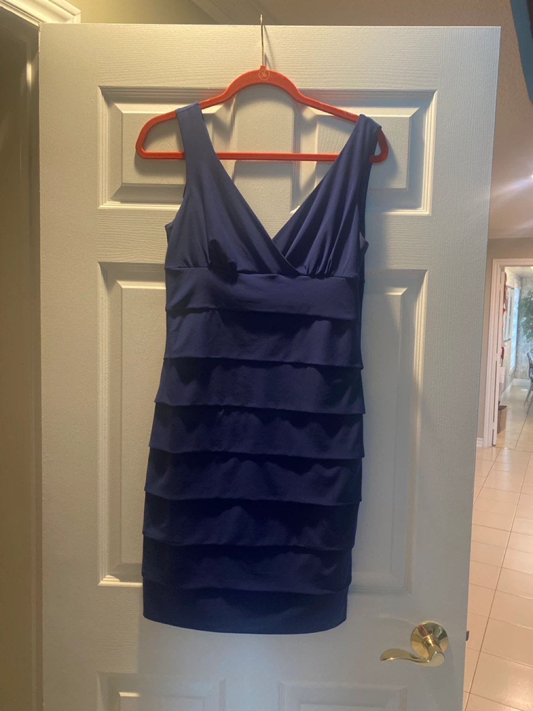 Jessica Navy Blue Tiered Sheath Dress Size 6