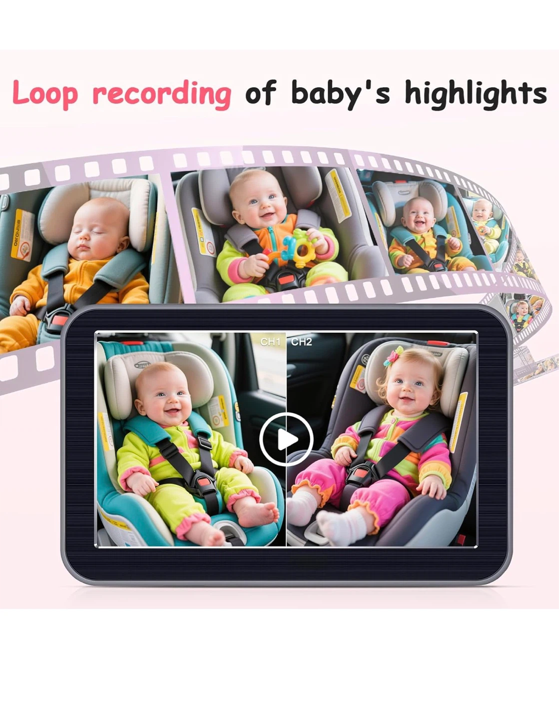 Baby Car Camera - 7" Split Screen Dual Backseat Cameras BF2 - photo 3