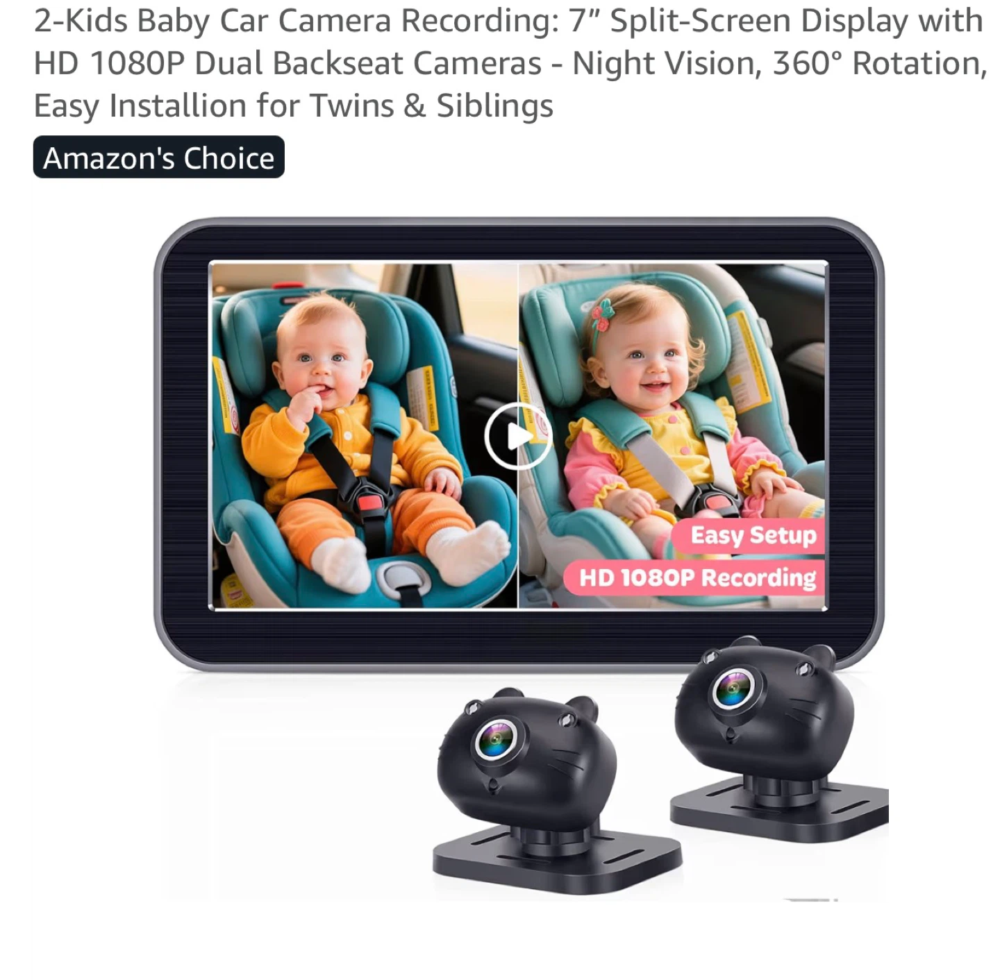 Baby Car Camera - 7" Split Screen Dual Backseat Cameras BF2