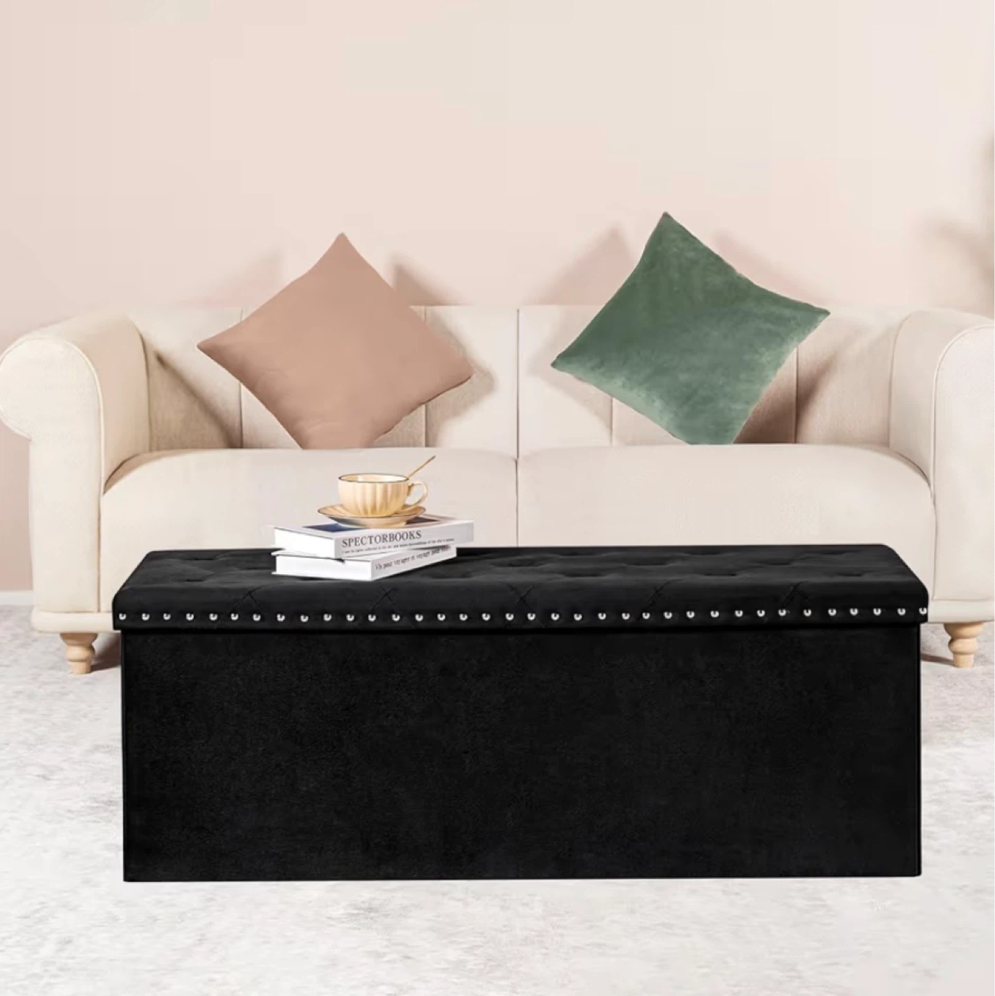 Black Tufted Storage Bench/ Ottoman