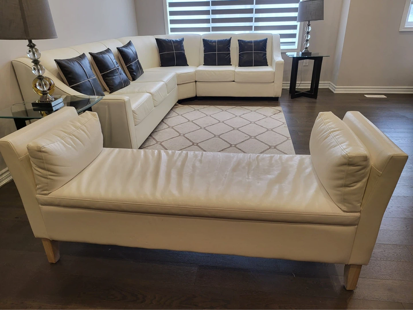 White Leather Sectional Sofa with Pull-Out Bed - photo 2