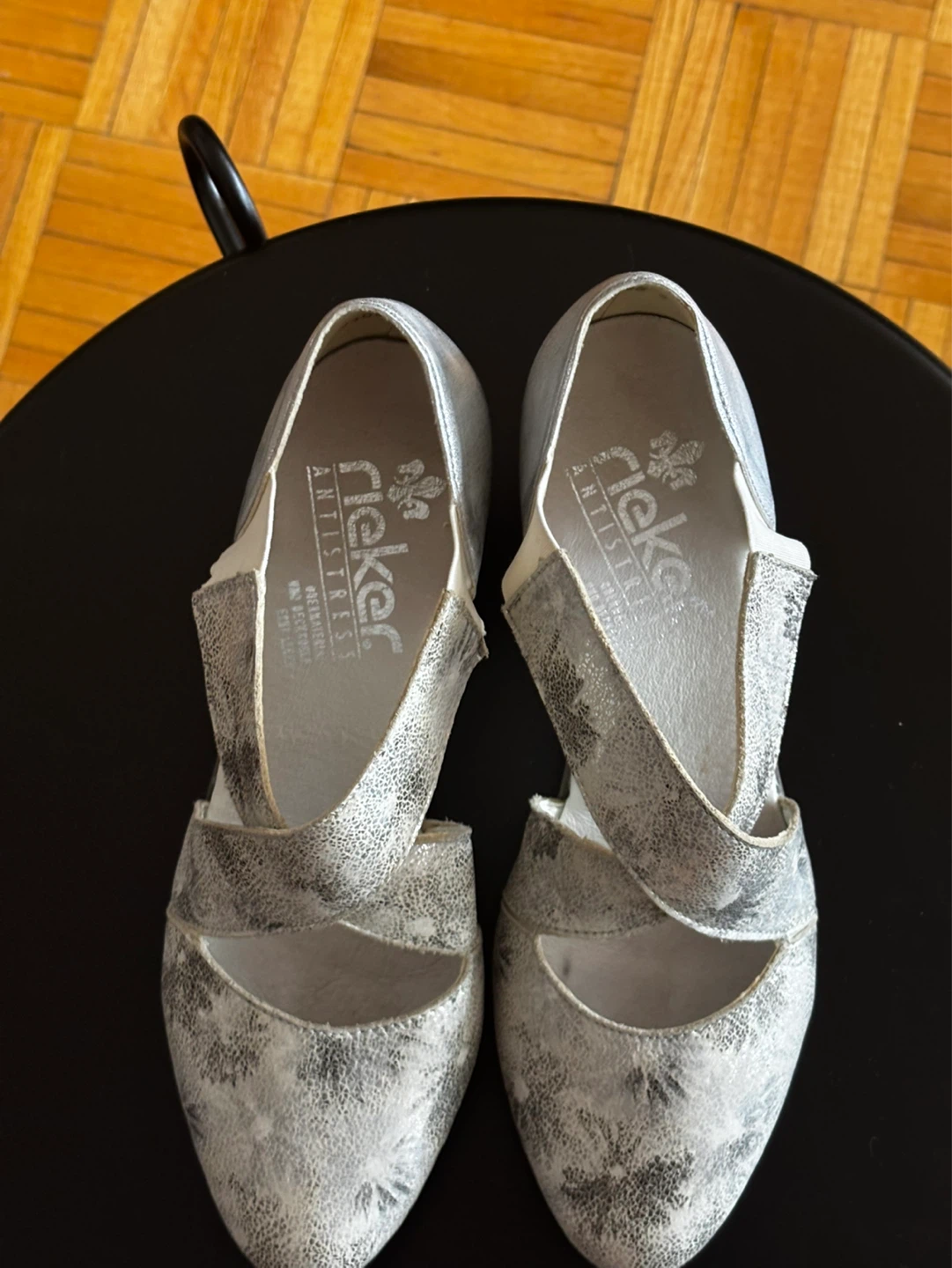 Rieker Antistress Silver Floral Mary Jane Shoes Size 38