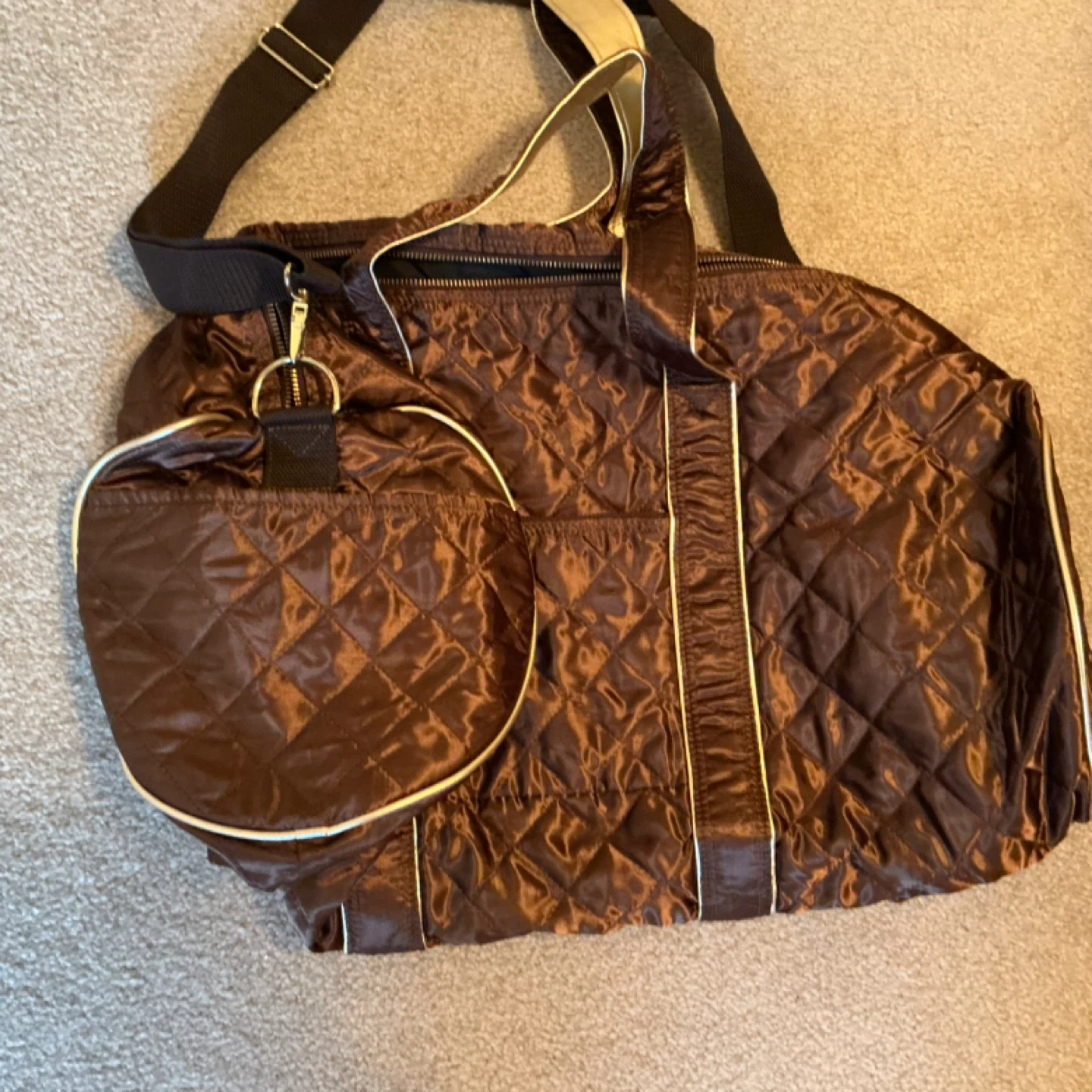 Brown Quilted Duffel Bag with Gold Accents - photo 5