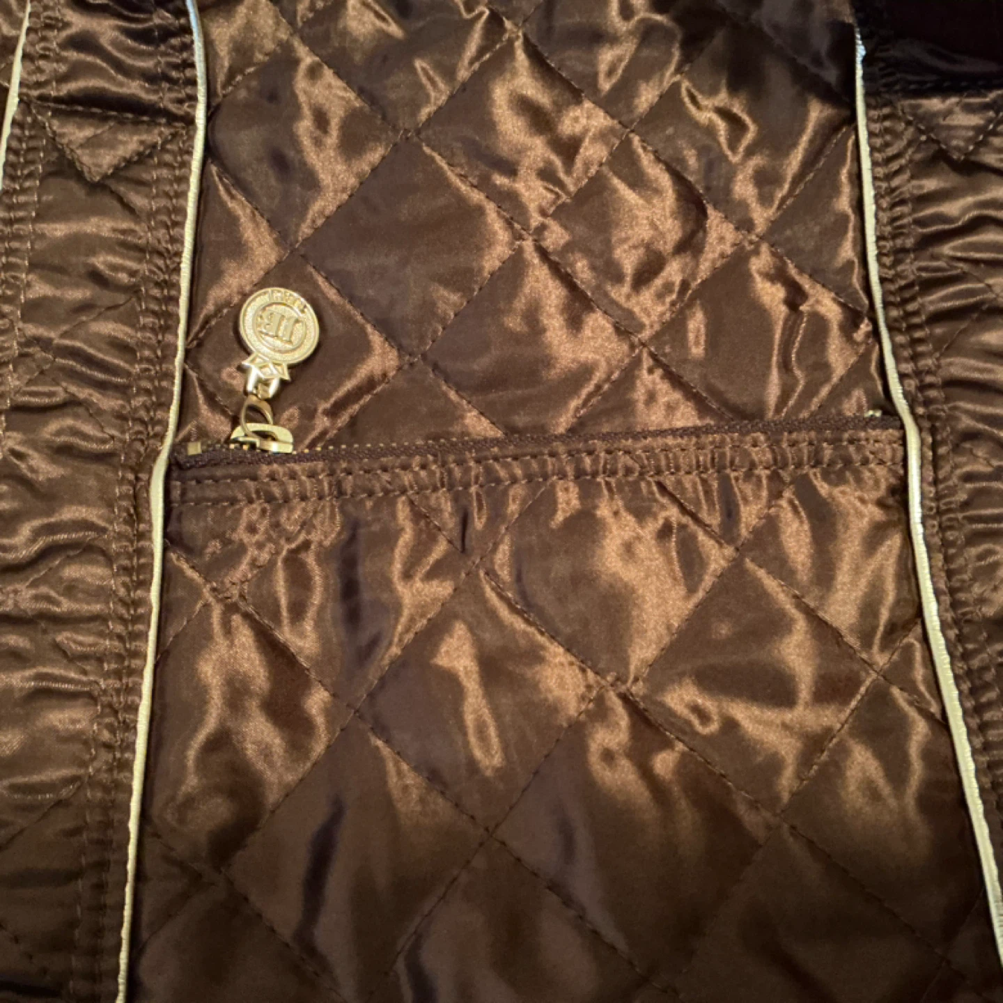 Brown Quilted Duffel Bag with Gold Accents - photo 4