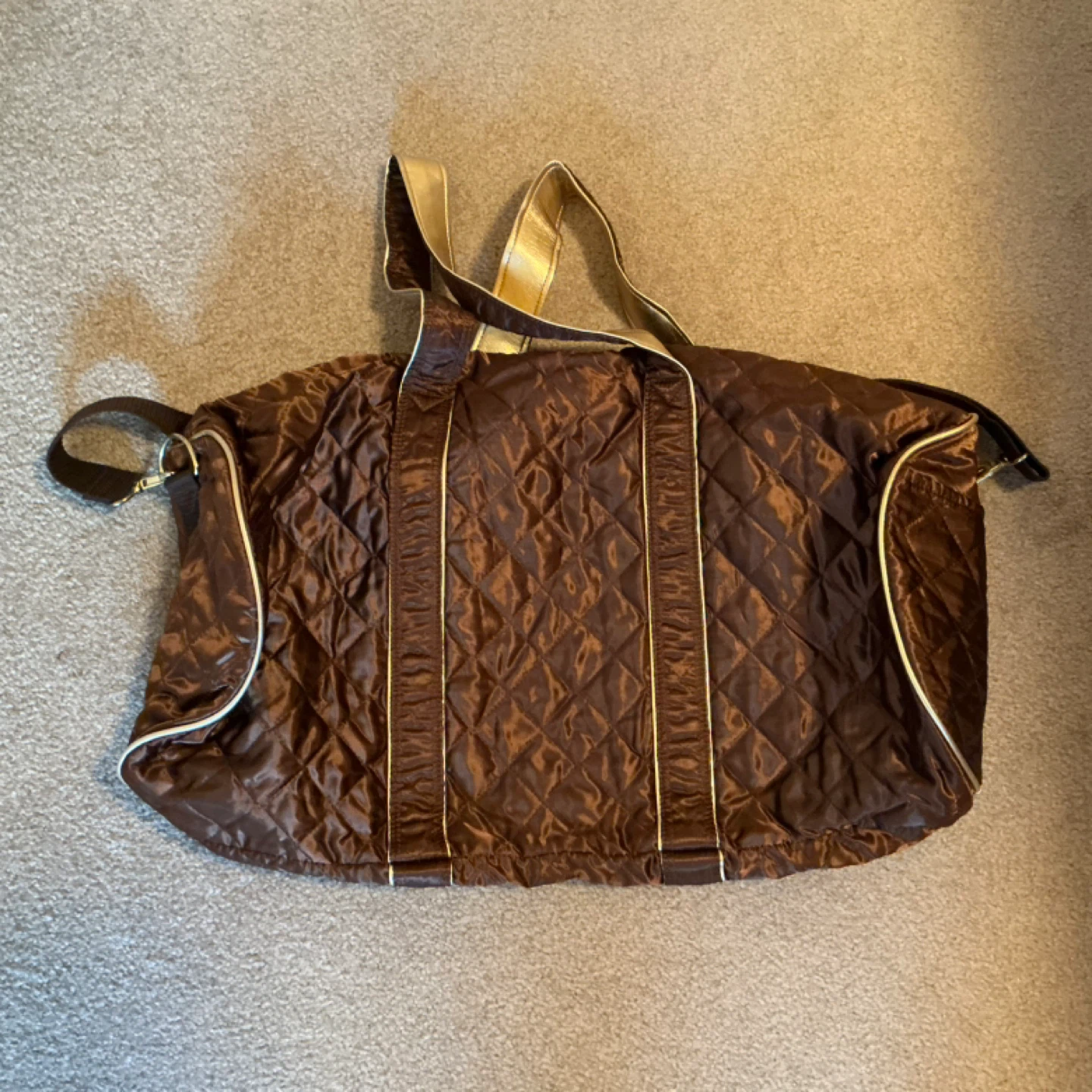 Brown Quilted Duffel Bag with Gold Accents - photo 2