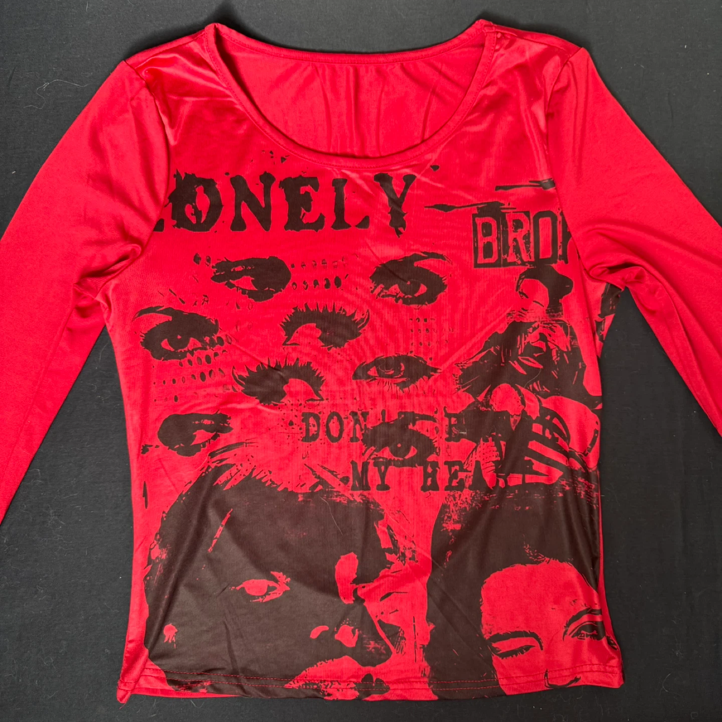 Red Graphic Long Sleeve Top