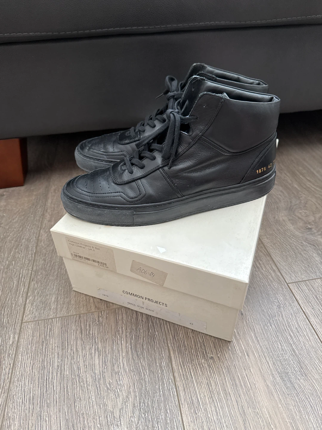 Common Projects B-Ball High Leather Sneakers Black Size 42