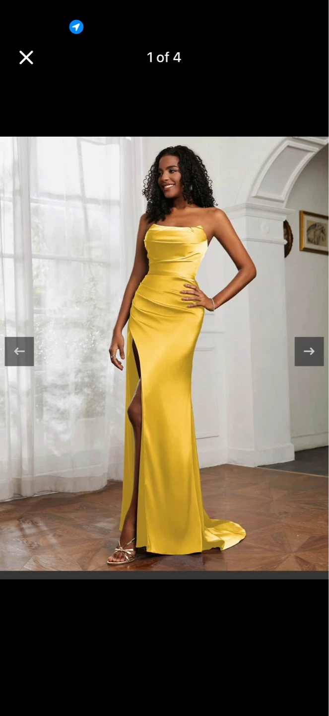Yellow Strapless High Slit Formal Gown