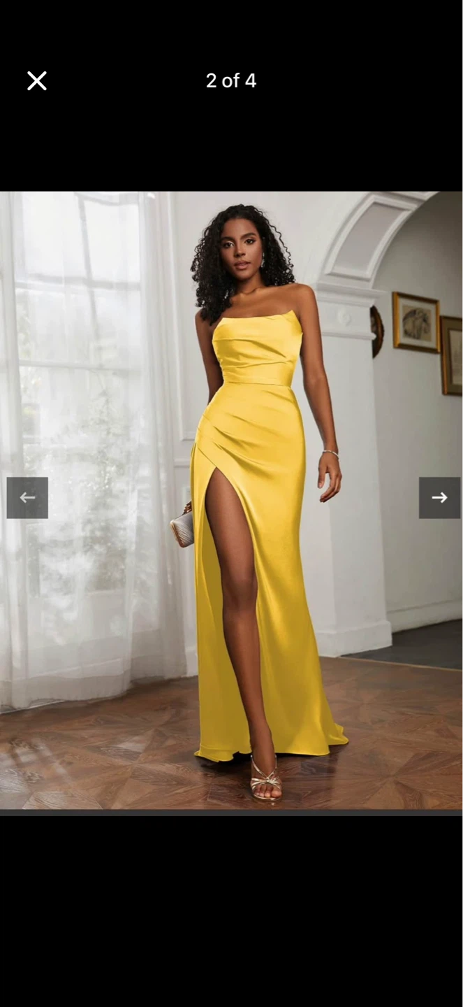 Yellow Strapless High Slit Formal Gown - photo 2