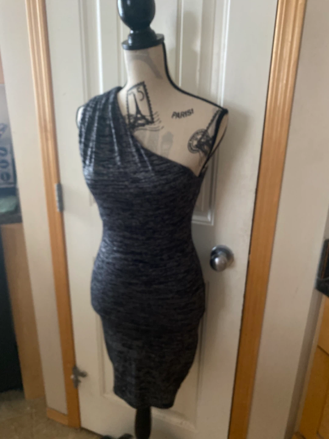 Wilfred Free One-Shoulder Knit Bodycon Dress - Black/Gray - photo 5