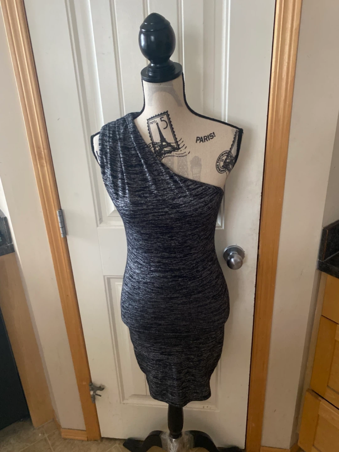 Wilfred Free One-Shoulder Knit Bodycon Dress - Black/Gray - photo 2