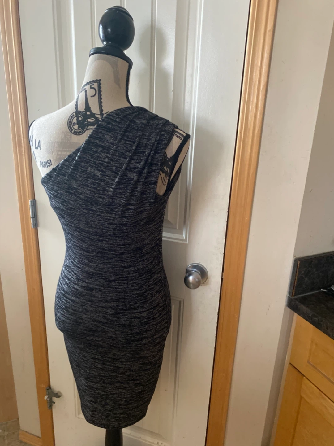 Wilfred Free One-Shoulder Knit Bodycon Dress - Black/Gray - photo 4
