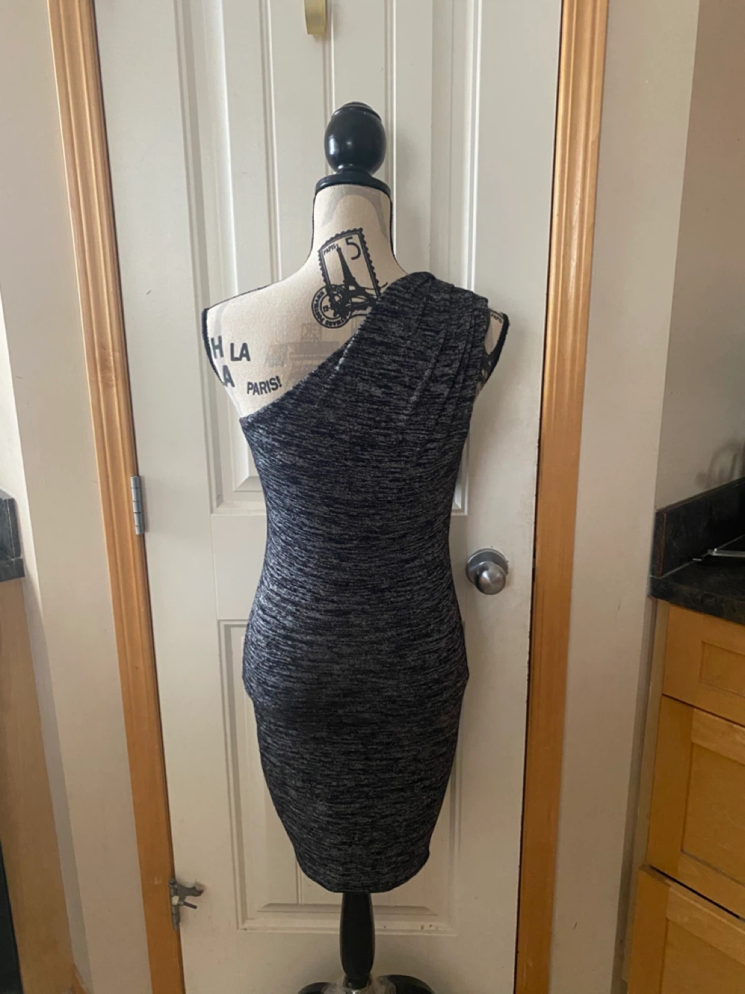 Wilfred Free One-Shoulder Knit Bodycon Dress - Black/Gray - photo 3