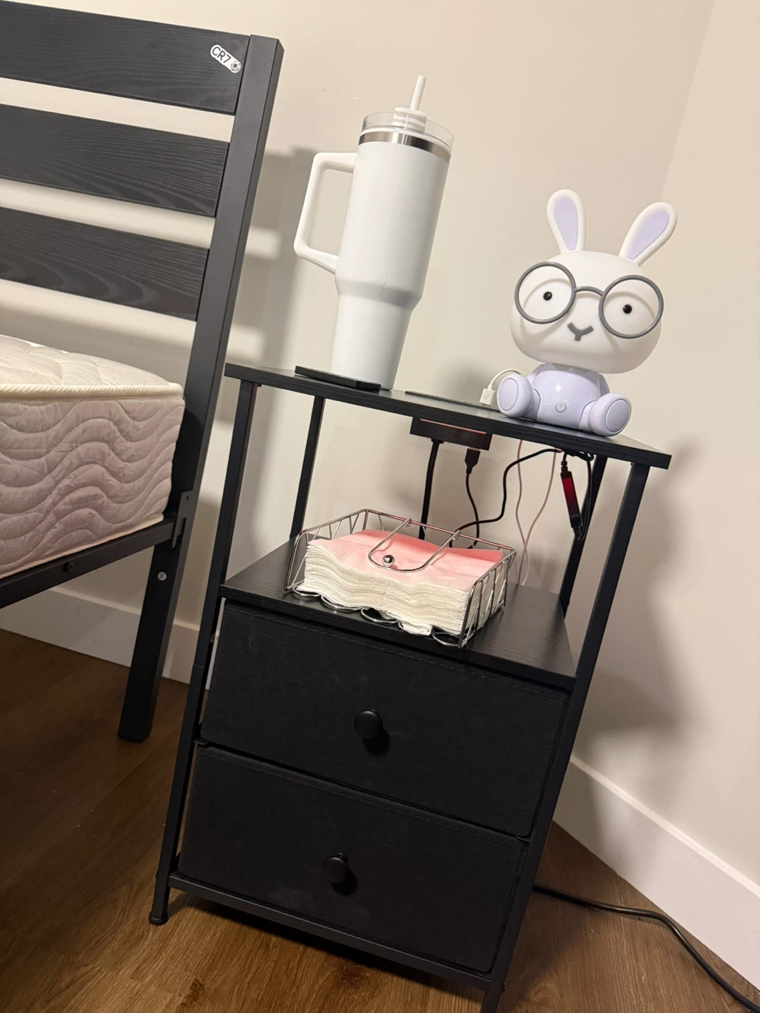 Black Metal Nightstand with 2 Drawers and LED Lights