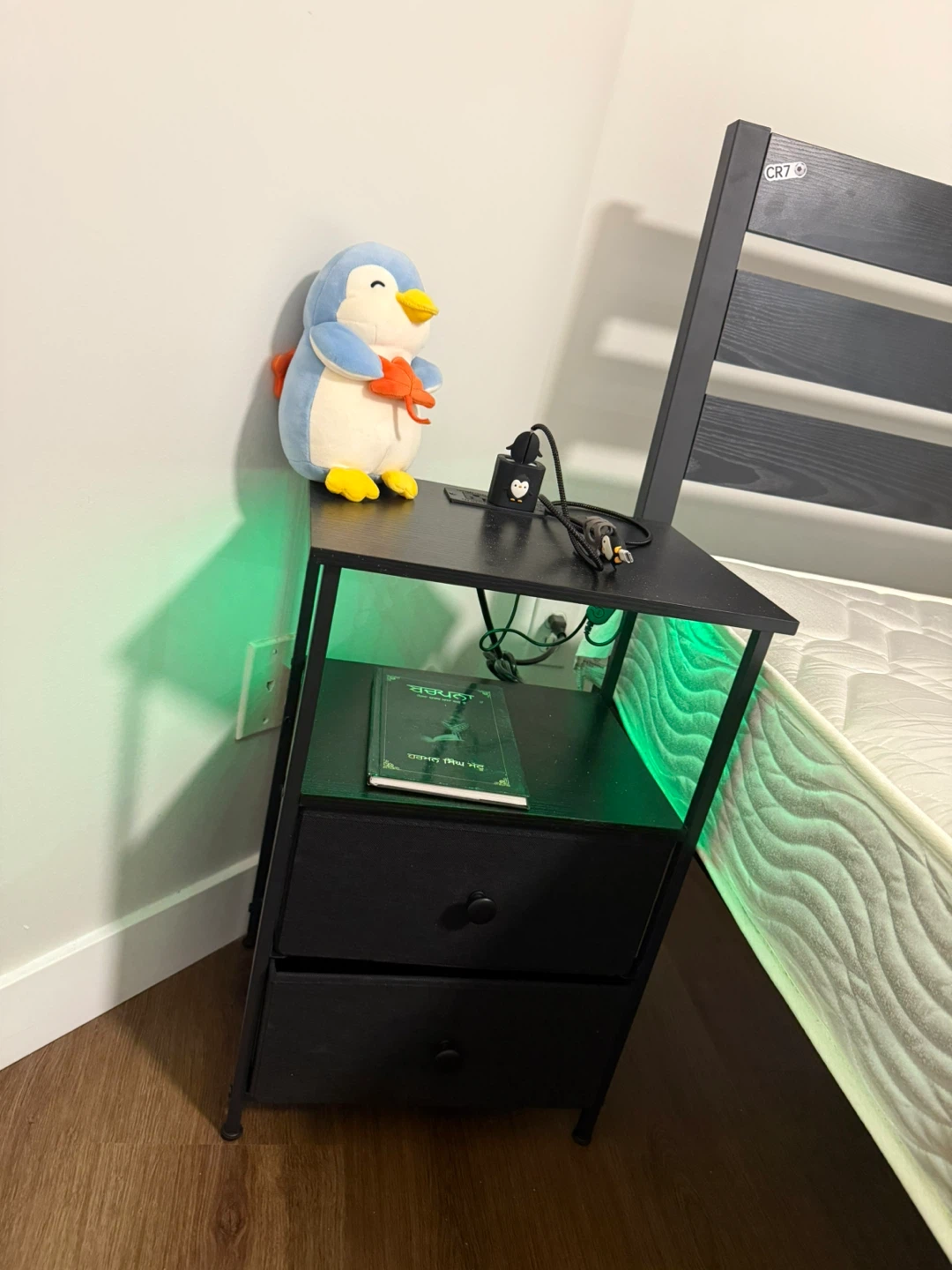 Black Metal Nightstand with 2 Drawers and LED Lights - photo 3
