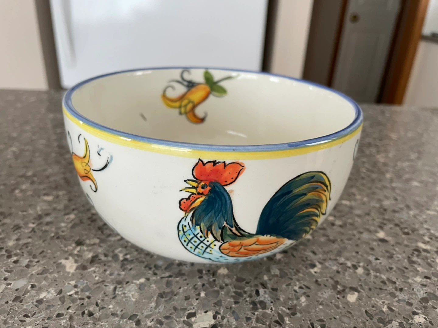 Ceramic Serving Bowl with Rooster and Floral Design