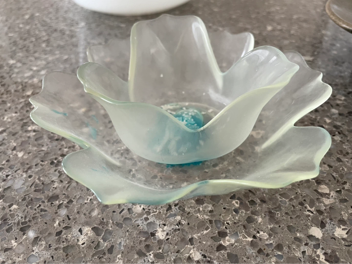 Flower Shaped Glass Dish with Blue Accent
