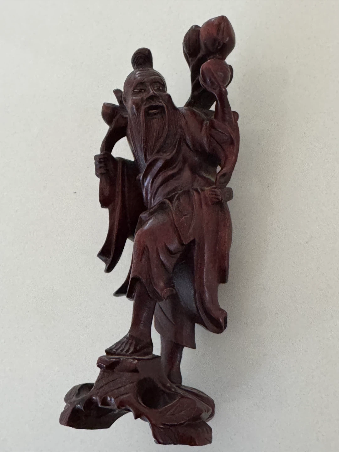 Antique Chinese Hand Carved Rosewood Shoulao Longevity Figurine